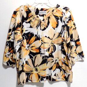 Alfred Dunner Women’s Yellow and White Floral 3/4 Sleeve Top – Size: Large